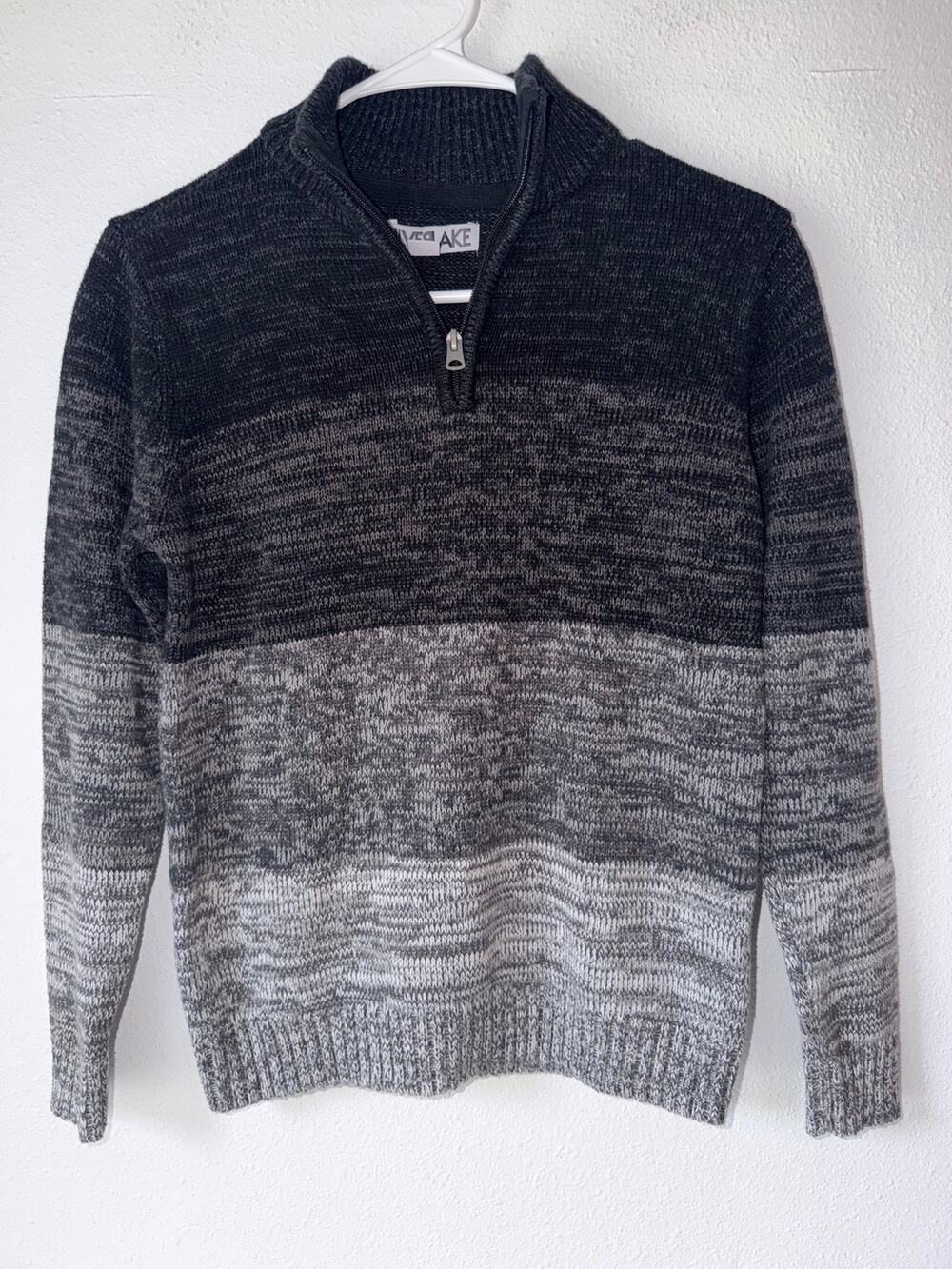 Silver Lake Black Gray Knit Quarter Zip Striped Winter Pullover Sweater Boys Med